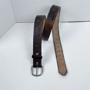 Men's Genuine Leather Hand Tooled & Embossed Eagle Themed Brown Belt Size 42 - Picture 1 of 13