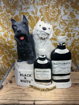 Black & White Scotch Whiskey Dog Bar Advertising Display Statue with Flasks VHTF - Image 1 of 4