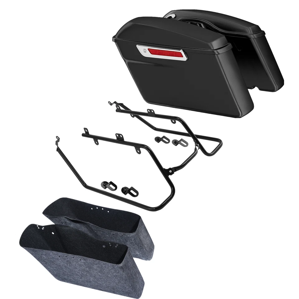 Alforjas duras negras mate y soporte de conversión apto para Harley Fat Bob 2008-17 Foto 1 de 4