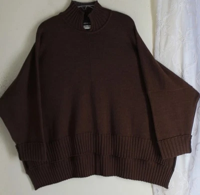 Eskandar O/S BROWN Rich 100% Merino Wool Boxy Hi-Low Lux Flowing Knit Sweater - Image 1 of 4
