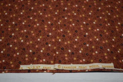 1-3/4 yards VINTAGE RETRO COTTON FABRIC brown gold VIP dainty floral calico - Image 1 of 3