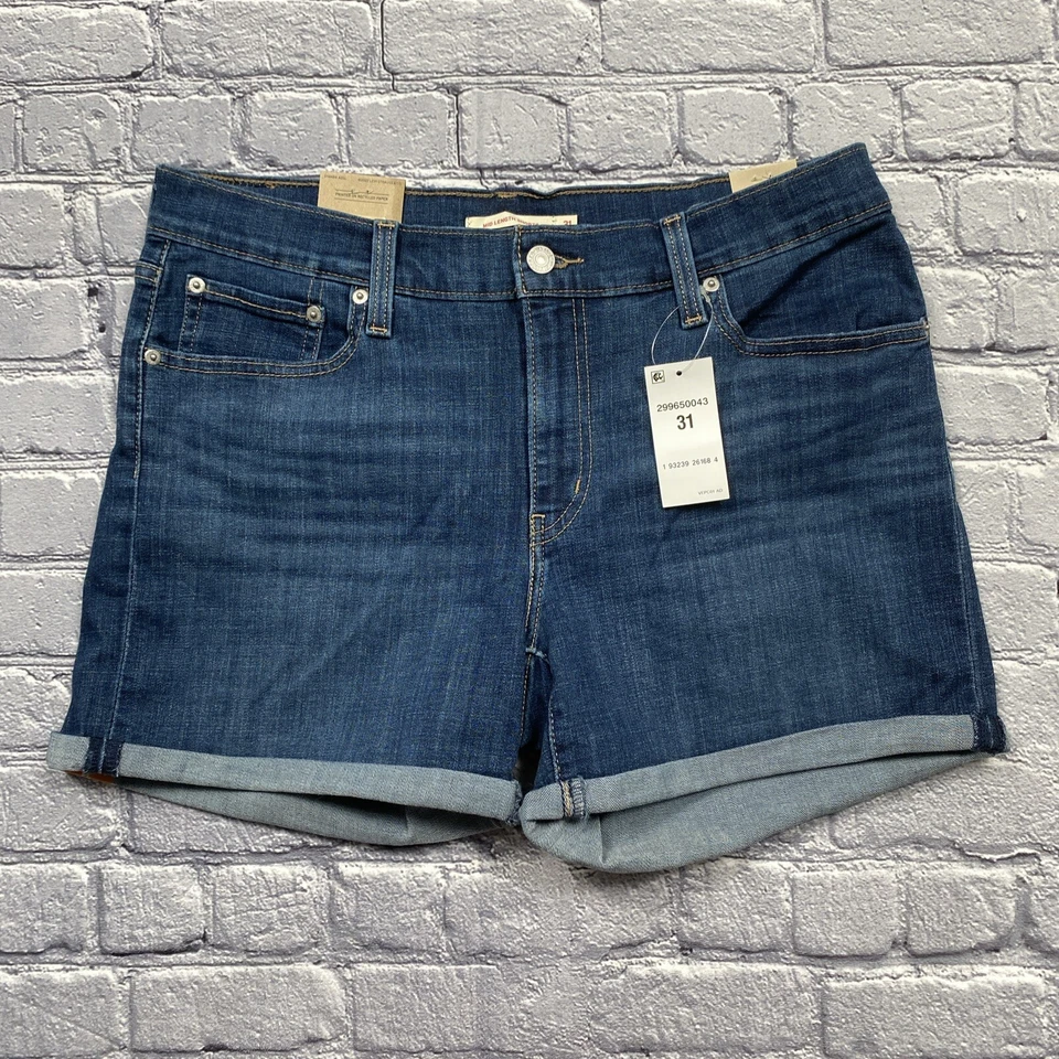 Levi's Womens Mid Rise Stretch Cuffed Mid Length Denim Shorts Size 12 / W 31