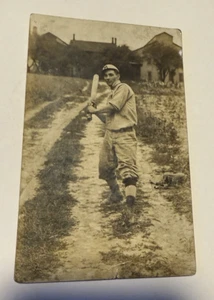 RPPC Photo Postcard Baseball Player in Uniform Bat early 1900S Mansfield Ohio - Picture 1 of 7