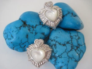 Judith Ripka - Sterling Silver Omega Back Mother Of Pearl Heart Earrings - Picture 1 of 3