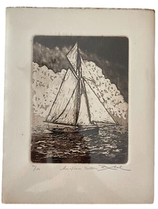 Vintage Hand Signed Numbered English Cutter Sailing Ship Etching Print Maritime - Picture 1 of 10