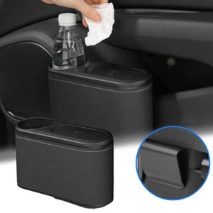 1pc Car Trash Can Hanging Trash Bin Garbage Box Drink Holder Organizer Accessory - Picture 1 of 13