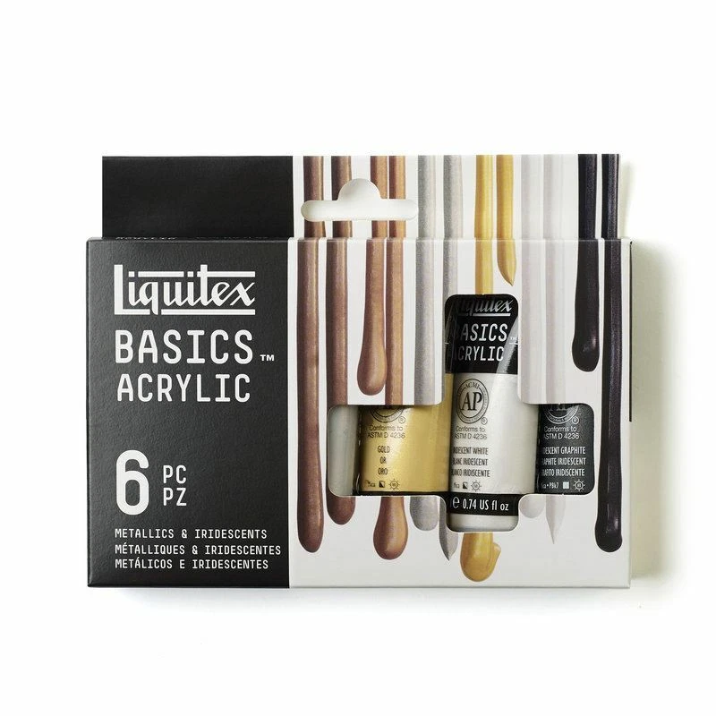Liquitex Basics 6 Tube Acrylic Paint Set 22ml Metallic & Iridescent
