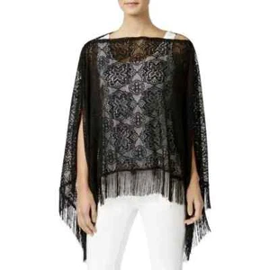 INC INTERNATIONAL CONCEPTS BLACK LACE FRINGE TWO WAY CONVERTIBLE PONCHO OS NWT - Picture 1 of 1