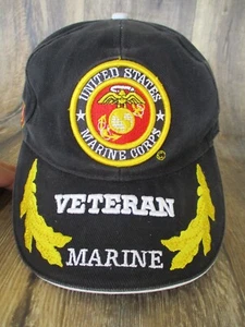 United States Marine Corps Emblem Veteran Wreath Black Embroidered Cap Hat #21 - Picture 1 of 4