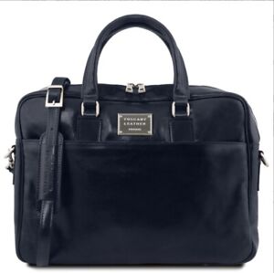 Tuscany Leather Urbino Black Leather Laptop Briefcase With Front Pocket