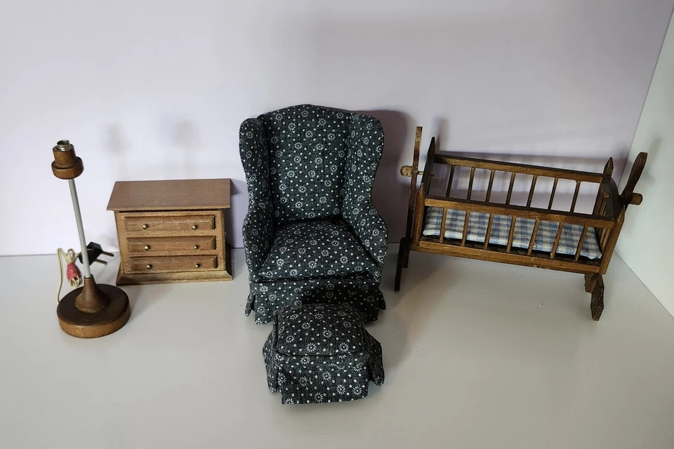 1:12 Dollhouse Miniature Furniture WingBack Chair Ottoman Shackman  Cradle Light - Image 1 of 4