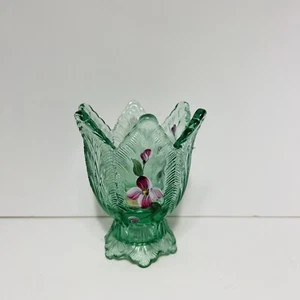 Fenton 4" Weinberg Meeresnebel grün handbemalt 2-Wege Kerzenhalter Votiv - Bild 1 von 5