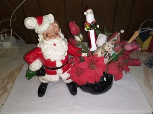 Vintage 1950's Christmas Hand Painted Atlantic Mold Ceramic Santa with Toy Sack - Picture 1 of 4