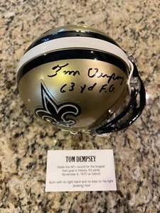 Tom Dempsey "63 Yd F.G." Signed Mini Helmet New Orleans Saints - CoA Tristar - Picture 1 of 2