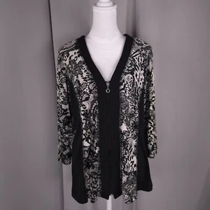 Christopher Banks Cardigan Womens Large Black Liquid Knit Zip Up Slinky Top - Picture 1 of 13