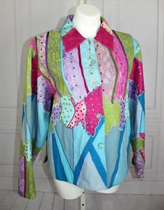 Pushpa Womens Lace Quilted Patch Embroidered Sequin Artsy Blazer Jacket Size XL - Picture 1 of 9