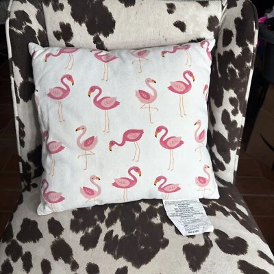 Travesseiro de lona dupla face rosa sólido e estampa flamingo 12” x 14” - Imagem 1 de 4