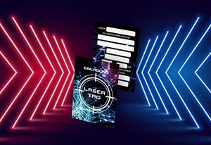 Lasertag Einladung, 12x Einladungskarten Kindergeburtstag Lazertag Spiel - Bild 1 von 14