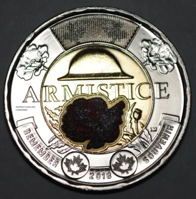 Canada 2018 2 Dollar BU Canadian Toonie Armistice Red Coloured Uncirculated Coin - Image 1 of 2