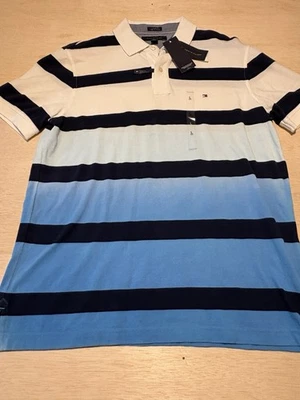 Tommy Hilfiger Hombre Grande Rayas Ajuste Personalizado Polo Rosa/Azul Nuevo con Etiquetas Foto 1 de 4