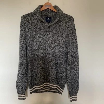 Suéter American Eagle Para Hombres Cuello Chal M Gris Mármol Blanco Rayas Borde Tenis Foto 1 de 4