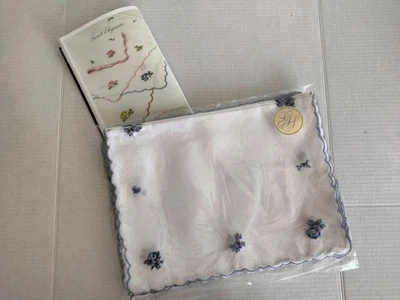 12pc Gracious Style Hand Embroidered Italian Linen Placemats 20" Blue on White - Image 1 of 4