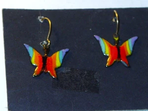 RAINBOW BUTTERFLIES VINTAGE 1980's EARRINGS Set FULL COLOR -NOS - Picture 1 of 2