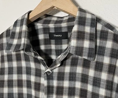 Camisa Theory Gris a Cuadros Botón Frontal Algodón Manga Larga Para Hombre Talla Pequeña - ¡EXCELENTE! Foto 1 de 4