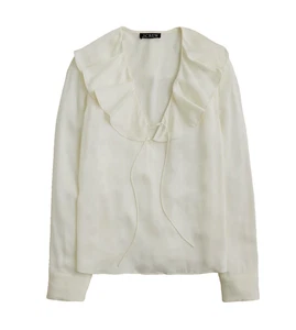 Top donna J.Crew MEDIA Goldie raso girocollo LS nuovo con etichette $98 avorio - Foto 1 di 4