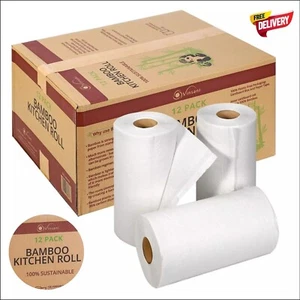 Pack of 12 Bamboo Kitchen Towels Rolls of Super Absorbent, Eco-Friendly Towels - Picture 1 of 11