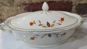 HALL CHINA - JEWEL TEA AUTUMN LEAF - COVERED VEGETABLE BOWL - 12" LONG - Picture 1 of 8