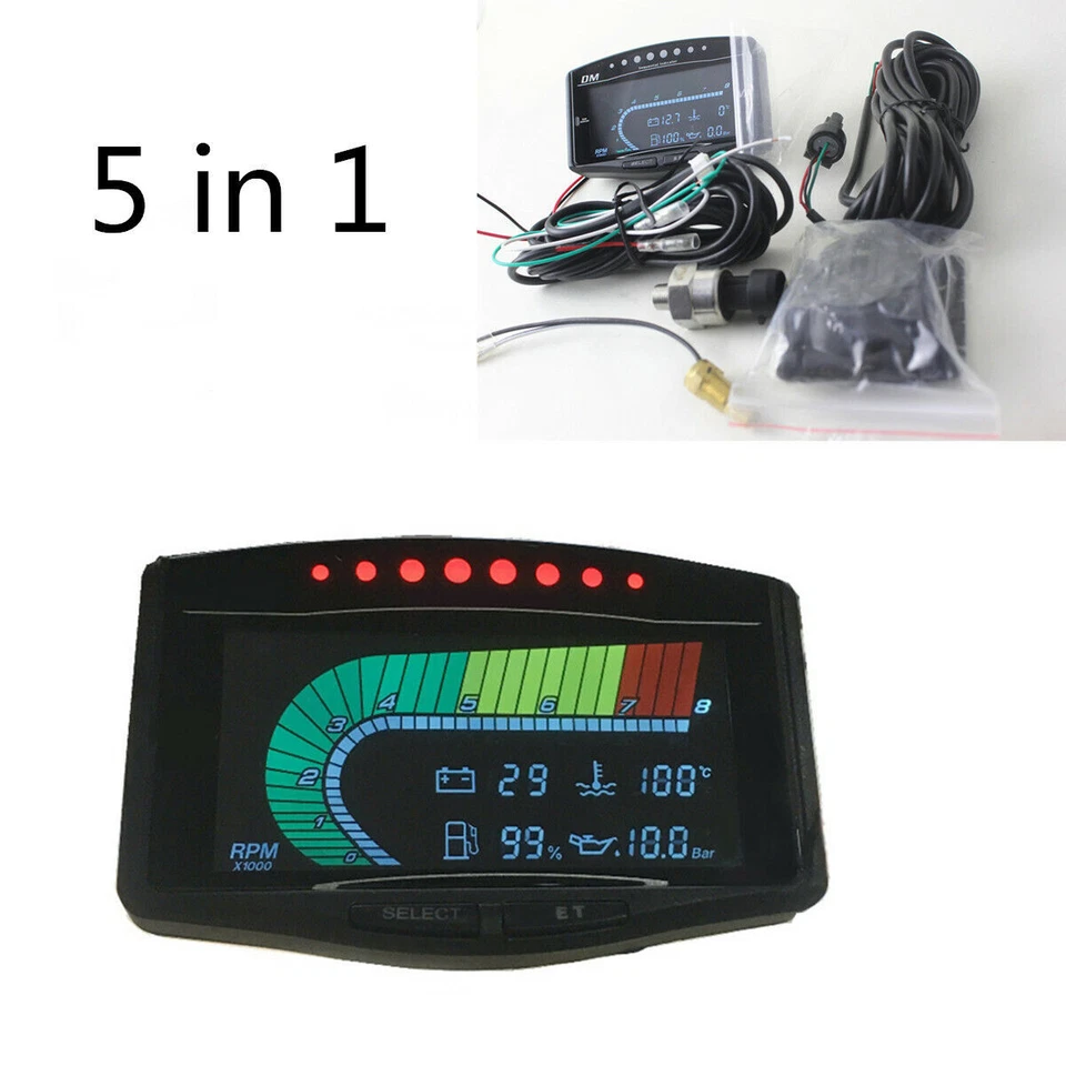 Presión de aceite para automóvil 5 en 1 + voltímetro + medidor de temperatura del agua + medidor de combustible + tacómetro Foto 1 de 4