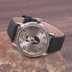 Betty Boop Women's Silver Finish Analog Wristwatch Faux Black Leather Band - Picture 1 of 9