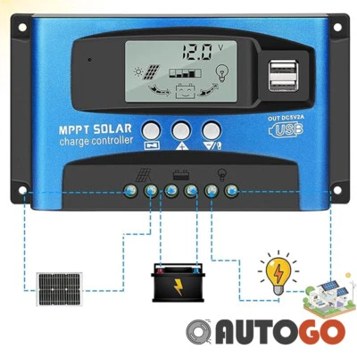 GO Cargador Solar 100A 12V-24V Digital MPPT Controlador Panel Regulador Daul USB Nuevo