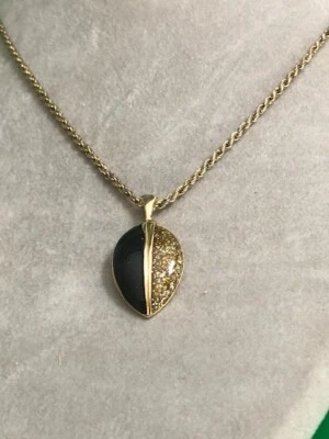 Colgante de esmalte dorado druzy y negro y collar de cadena tono dorado firmado real Foto 1 de 4