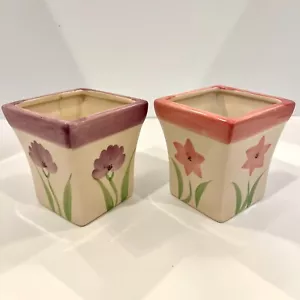 Due mini vasi fioriere quadrate vaso dipinto a mano piccolo ceramica - Foto 1 di 18