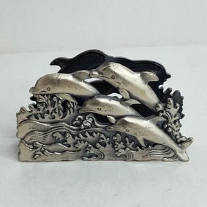 Pewter Business Card Holder Dolphins - Picture 1 of 6