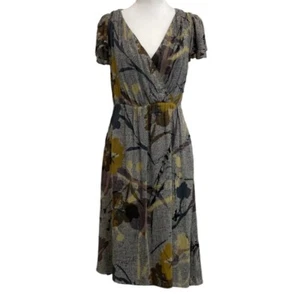 Maeve 100% Silk Black Printed Floral Surplice Neck Wrap Front Midi Dress sz 0 - Picture 1 of 12