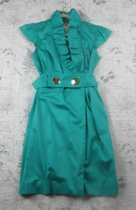 $245 ELIZABETH MCKAY Scotland Wrap Dress Green Belted Ruffled Neckline Womens 8 - Picture 1 of 10
