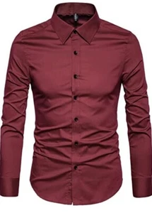 NWT Manwan Walk Men Burgundy Business Casual Cotton Long Sleeve Button Down Sz S - Picture 1 of 6