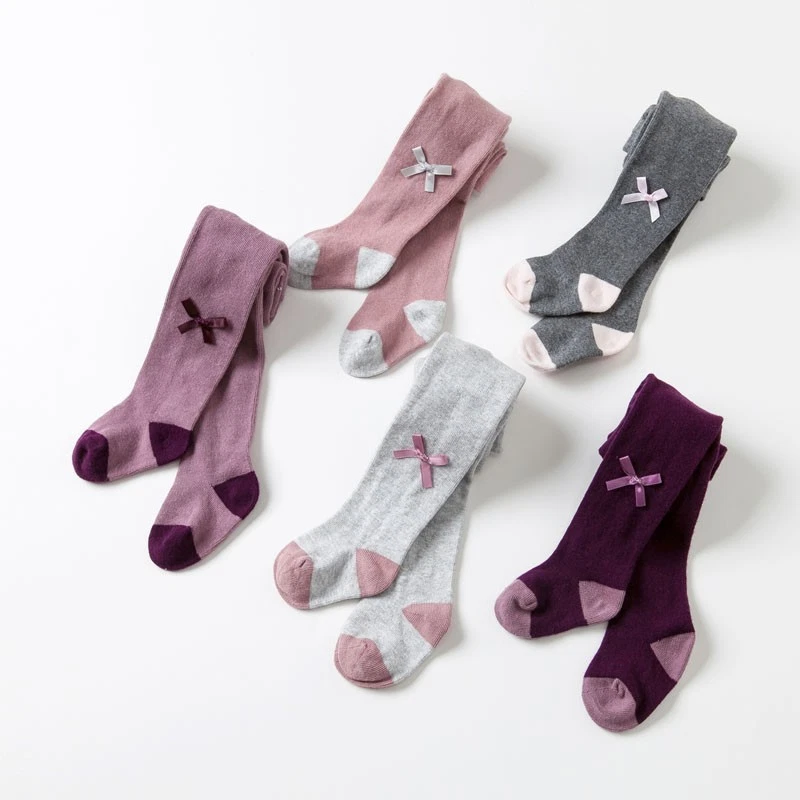 Medias de algodón con lazo para niñas Dave & Bella, rosa, malva, púrpura, gris, carbón Foto 1 de 1