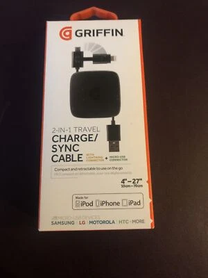 Cable de carga y sincronización de viaje Griffin 2 en 1 para iluminación y cable micro USB Foto 1 de 2