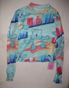 Shein x Care Bears tween girls sheer mesh long sleeve semi-crop top blue nwt - Picture 1 of 1