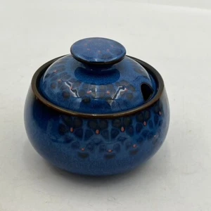 De Colección Denby Sugar Bowl y Tapa Azul Medianoche Floral Naranja Punto Patrón Descatalogado - Imagen 1 de 11