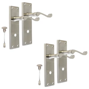 Satin Bathroom Door Handle with Privacy Lock Set Victorian Style Internal x2. - Picture 1 of 21