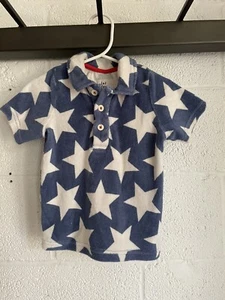 EUC Mini Boden boys Shirt SZ 2-3 Blue Terry Cloth S/SLV Stars Buttons - Picture 1 of 5