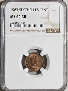 Seychelles 1 Cent 1963 NGC MS 64 RB - Picture 1 of 2