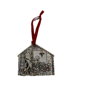 Nativity Scene Christmas Ornament Harvey Lewis Silver Tone Red Rhinestone 3” SEE - Picture 1 of 24
