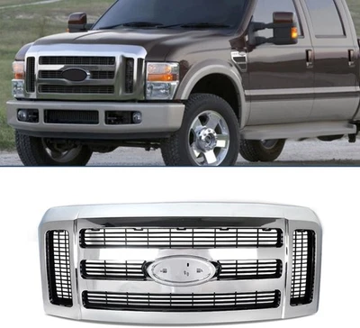 Front Bumper Grille For Ford F-250 F250 F-350 F-450 Super Duty 2008-2010 Chrome - Imagem 1 de 4
