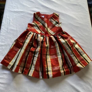Bonnie Jean Girl Size 2T "RED GOLD SILVER PLAID TAFFETA" Christmas Bow Dress - Picture 1 of 7